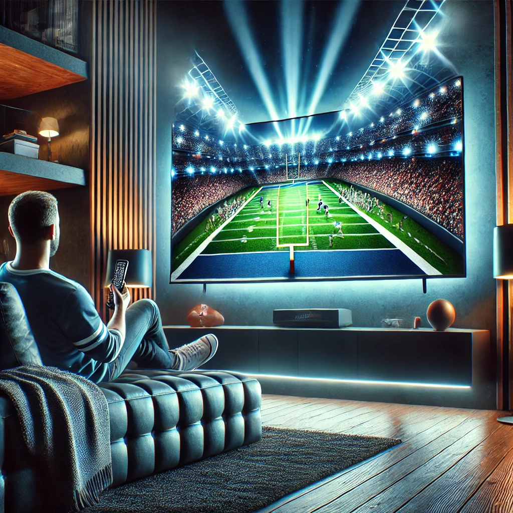 Best streaming services for sports fans displaying a live game on a smart TV.