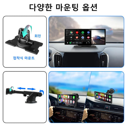 10.26" Car DVR Carplay Android Auto Dashcam 4K 3840*2160 Front And 1080P Rear Camera Voice Control BT FM GPS Recorder Dual lens