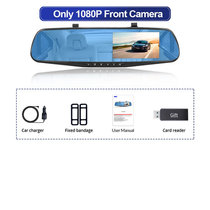 Dashcam 4.3 Inch Mirror FHD 1080P Camera Dual Lens DVR  Rearview Mirror Dash Camera Car Video Recorder Auto Black Box Car Dvr