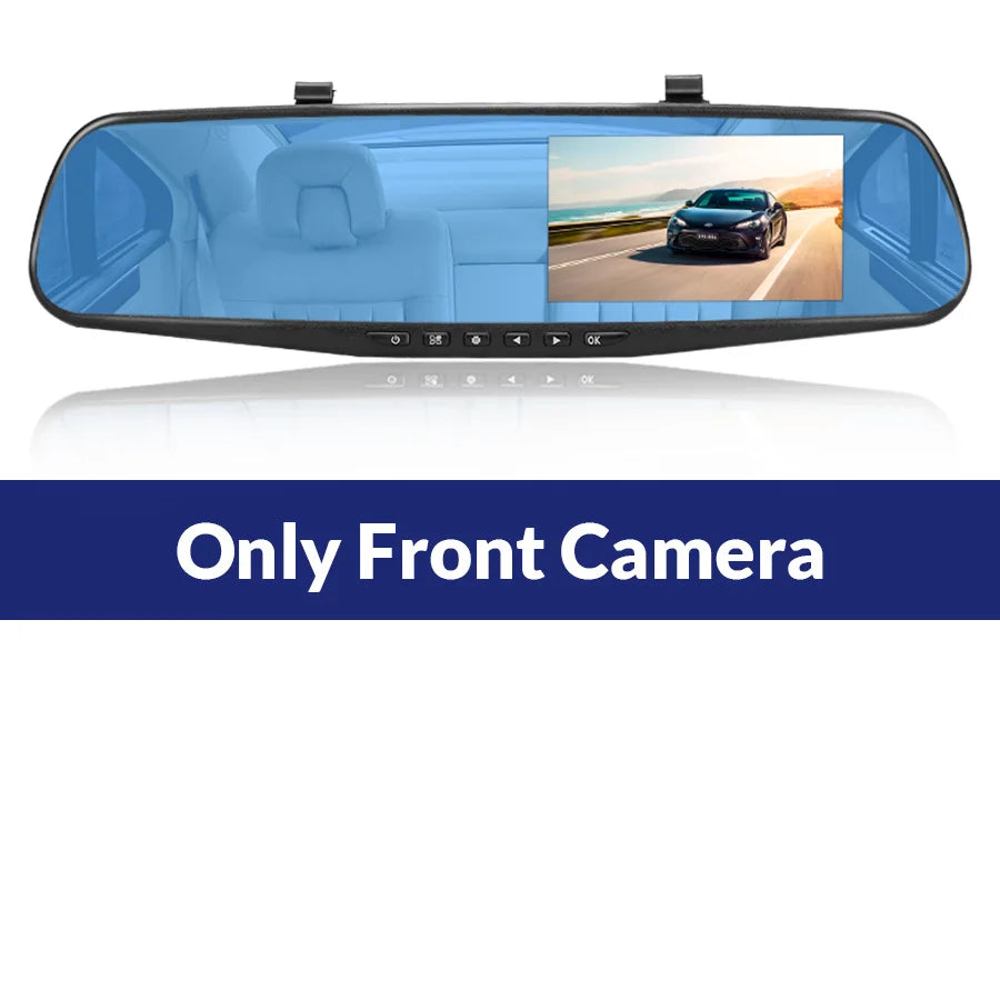 Dash Cam 4.3 inch "mini rear-view mirror digital dashcam, front and rear dual cameras IPS Front and Rear Camera Registrar Black