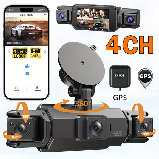 Dashcam 4 Channel Voice Recording Video Recorder 1080P with GPS WiFi APP Control Night Vision dash cam automobile Auto parts