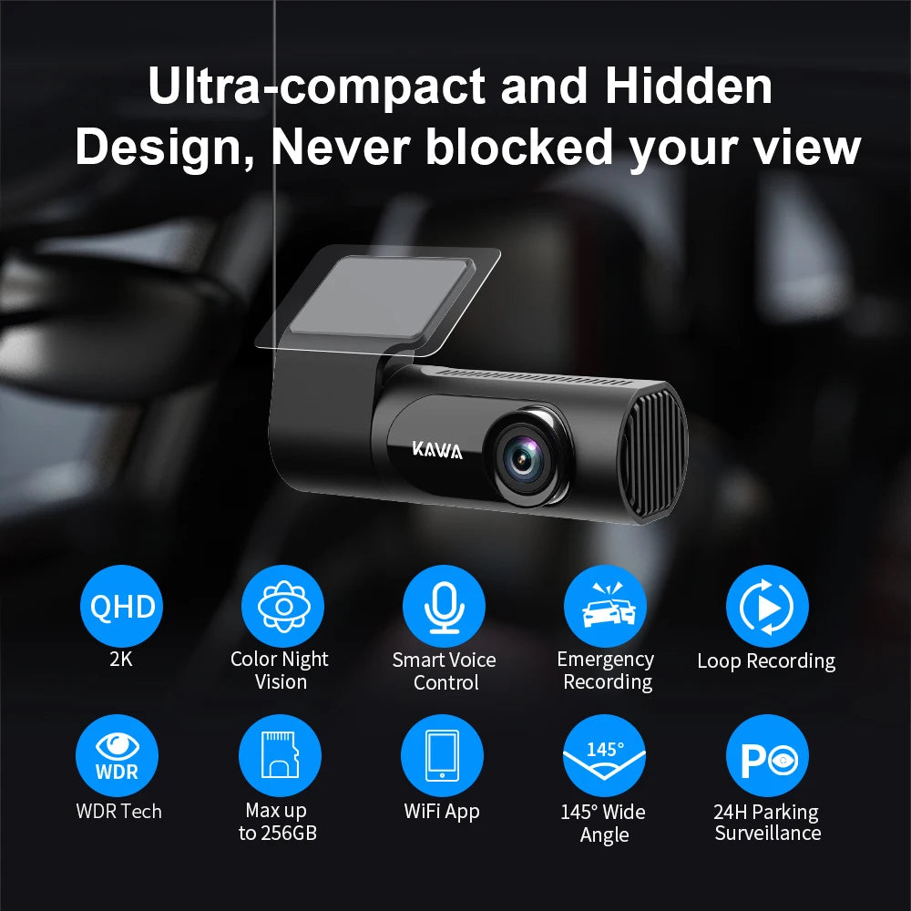 2K KAWA Car DVR D6 Dash Cam 1440P Video Recorder WiFi/App/Voice Control Dash Camera WDR G sensor Night Vision Hidden Dashcam