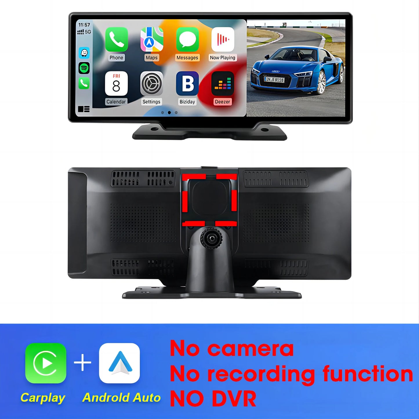 10.26" Car DVR Carplay Android Auto Dashcam 4K 3840*2160 Front And 1080P Rear Camera Voice Control BT FM GPS Recorder Dual lens