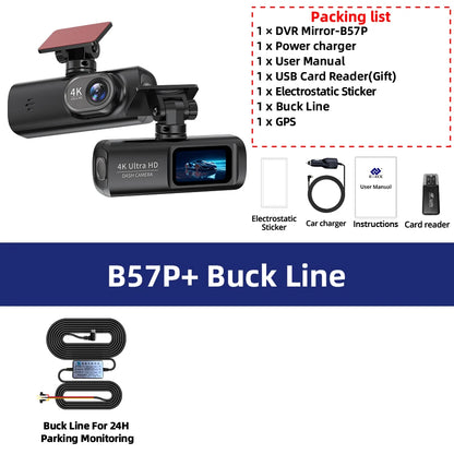 E-ACE Dashcam 4K GPS WIFI front and rear 3 channel car dvr dash cam usb 2 camera Video recorder Black box auto systems Smart