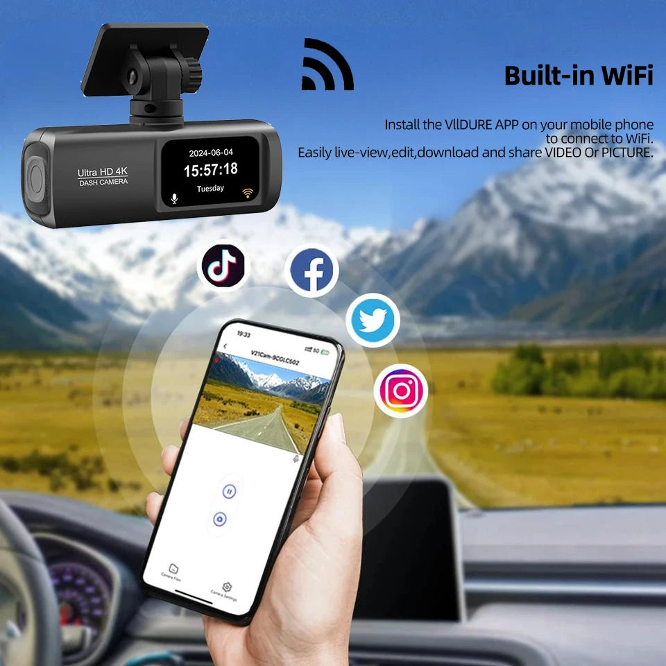 E-ACE Dashcam 4K GPS WIFI front and rear 3 channel car dvr dash cam usb 2 camera Video recorder Black box auto systems Smart