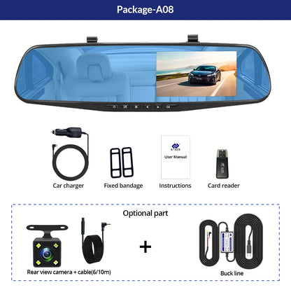 Dashcam 4.3 Inch Mirror FHD 1080P Camera Dual Lens DVR  Rearview Mirror Dash Camera Car Video Recorder Auto Black Box Car Dvr