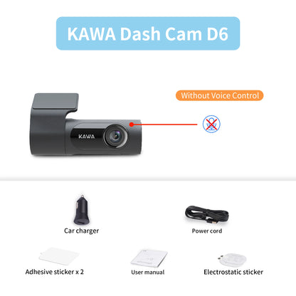 2K KAWA Car DVR D6 Dash Cam 1440P Video Recorder WiFi/App/Voice Control Dash Camera WDR G sensor Night Vision Hidden Dashcam