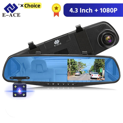 Dashcam 4.3 Inch Mirror FHD 1080P Camera Dual Lens DVR  Rearview Mirror Dash Camera Car Video Recorder Auto Black Box Car Dvr