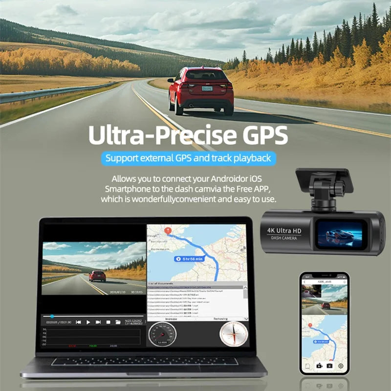 E-ACE Dashcam 4K GPS WIFI front and rear 3 channel car dvr dash cam usb 2 camera Video recorder Black box auto systems Smart