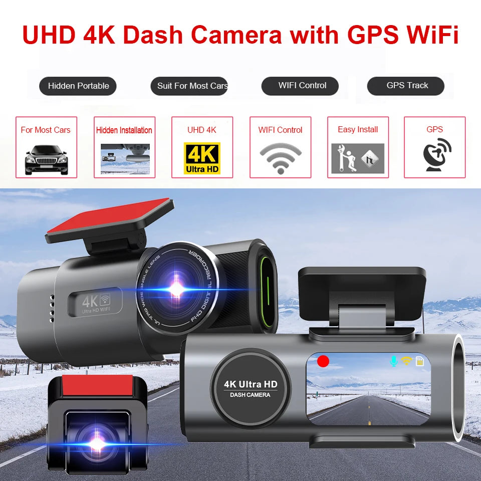 Dashcam Mini 4K UHD GPS Wifi Camera Recorder 24H Parking Dual Lens With 1080P Black Box Rearview Camera Night Vision Deadpool