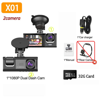 1080P Car Dvr 3 Camra Dash Cam for Cars Camera for Vehicle Recorder Video Front and Rear Camera W/ IR Night Vision Dashcam